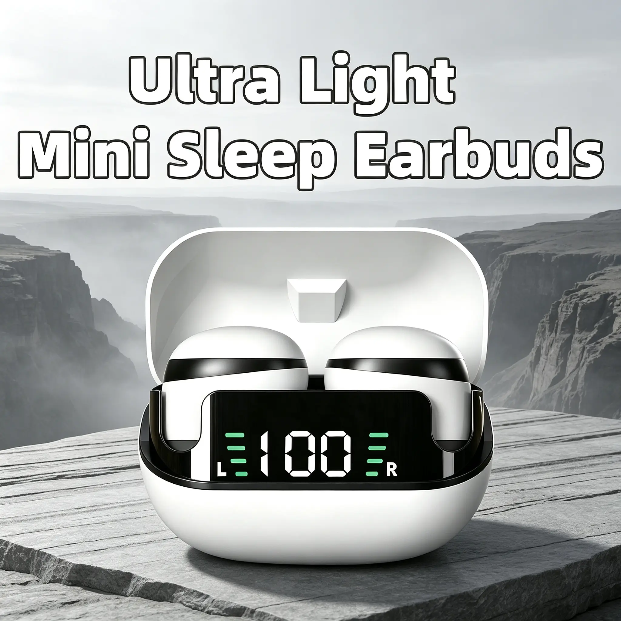 Mini Sleep In-Ear Wireless Earbuds - Ergonomic Tiny Design, No Pressure for Side Sleepers, Rich High-Fidelity Sound, Digital Power Display, Suitable for Music & White Noise Use
