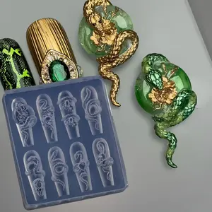 Transparent Silicone Nail Mold, 3D Peach Blossom Snake Design, Diamond Jade Button, Nail Art Decoration Tool, Easy to Use, Nail Art Tools