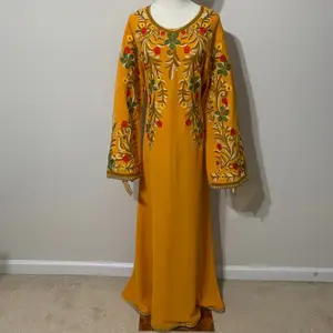 Mustard Yellow Embroidered Dress / Arab Traditional Abaya