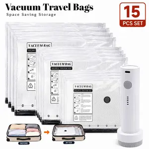 Travel Vacuum Bags with Pump 9/15 Pack Compression Space Saver Bags for Luggage & Suitcase Portable Electric/Hand Pump Airtight Storage for Clothes Bedding & Travel Essentials, SummerWins, DealsForYouDays