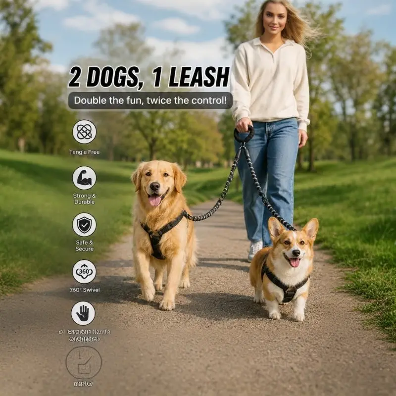 Two Dog Leash Splitter - Strong & Comfortable for Walking