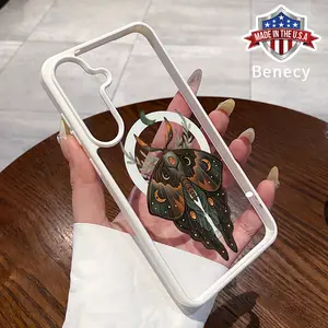 Magnetic Phone case Compatible with Galaxy S23 Ultra S24 Plus FE S25 S22+ Vintage Moth Pattern Non-Yellowing Shockproof Soft Silicone Transparent Acrylic Cover Supports Wireless Charging