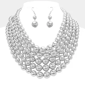 Pearl Multi Strand Bib Necklace: Silver