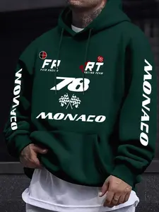 Men's Casual Fashion Letter Print Hoodie, Long Sleeve Pullover, Regular Fit, Geometric Pattern, Fall & Winter Style, Sweatshirts