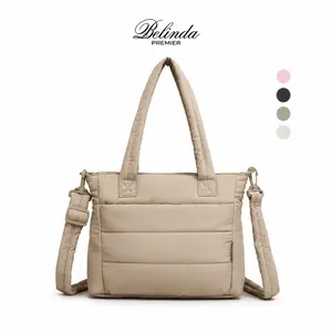 BELINDA Upgraded Mini Bubble Puffy Tote Bag Longer Length Added Shoulder Strap Durable Quilted Laptop Tote for Travel Work DealsForYouDays
