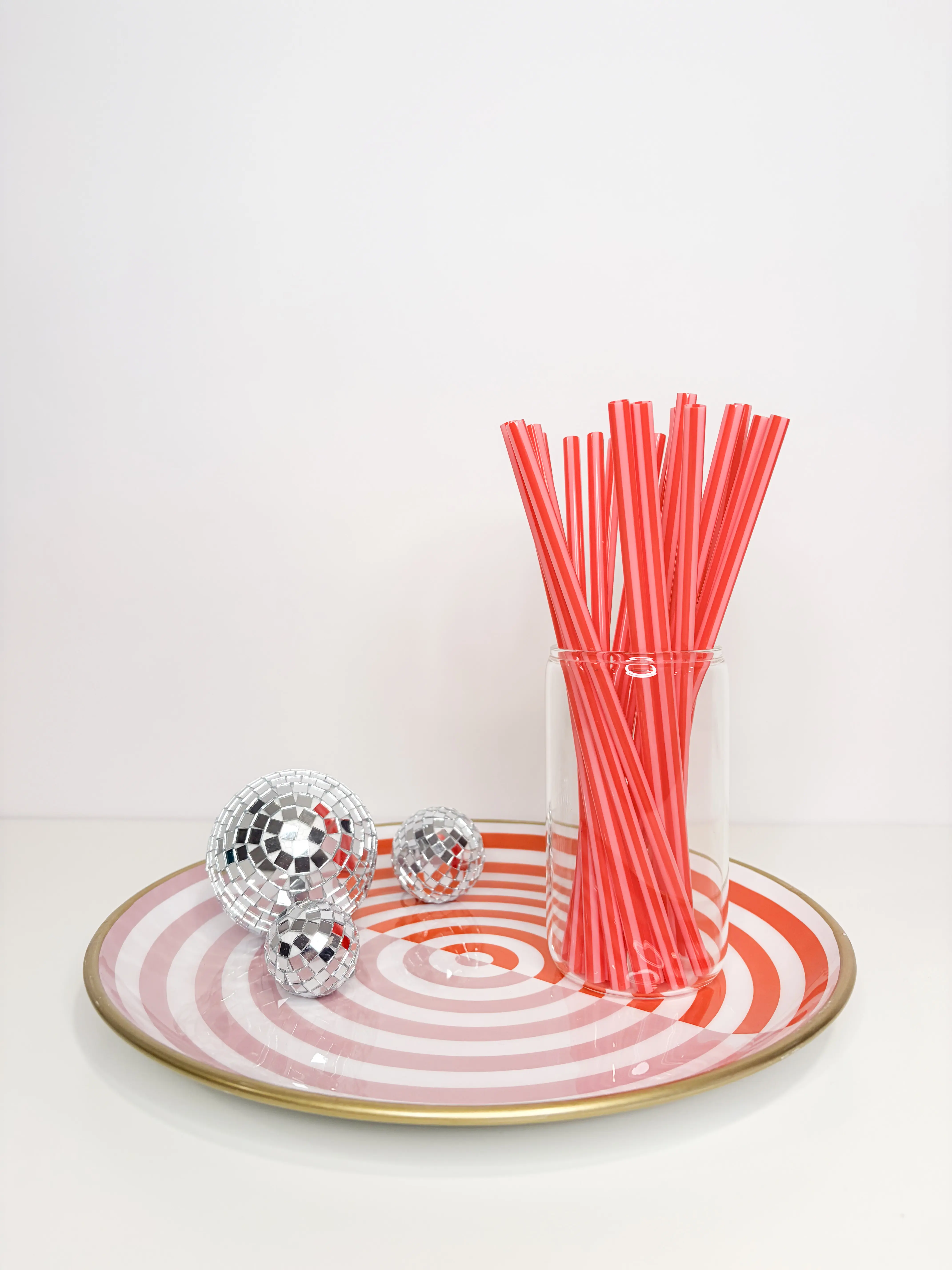 Pink + Red Cabana Stripe Reusable Straws – 9" (20 Pack) | Iced Coffee Straws | Cute Coffee Bar Accessories | Summer Drinkware | Dirty Soda Straws