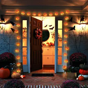 Halloween Decorations Pumpkin String Lights - 20 LED 10 FT 3D Cute Waterproof Orange Jack-O-Lantern Battery Operated Lights 2 Modes Steady Flickering Light for Indoor Outdoor Party Decor Plastic Box