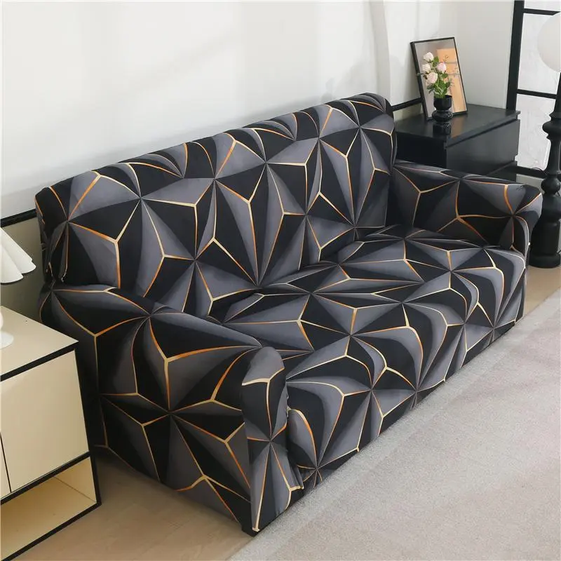 Geometric Pattern Elastic Sofa Cover + Pillowcase Set, Fashionable, Soft, Breathable, Stain-Resistant, for Living Room, Bedroom, Study, Elastic Sofa Slipcover, Couch Slipcover, Slipcovers For Couches And Sofas, Couch Covers