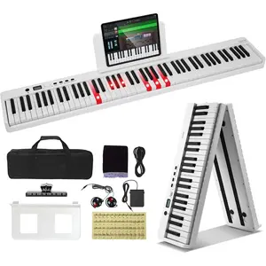 VEVOR 61 Folding Keyboard Bluetooth MIDI, Portable Electronic Digital Foldable Piano with Sustain Pedal Touch Sensitive Lighted Keys Bag, Rechargeable for Beginners Teens Adults, WhiteVEVOR Super Brand Day