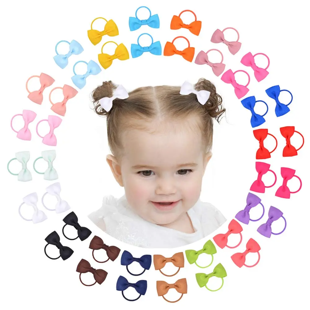 40PCS Baby Girls Hair Bows Ties Mini Boutique Elastic Rubber Ribbon Accessories for Kids Toddlers Infants - Multi-colored