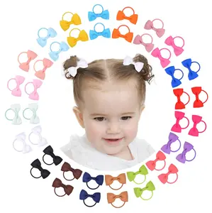 40PCS Baby Girls Hair Bows Ties Mini Boutique Elastic Rubber Ribbon Accessories for Kids Toddlers Infants - Multi-colored