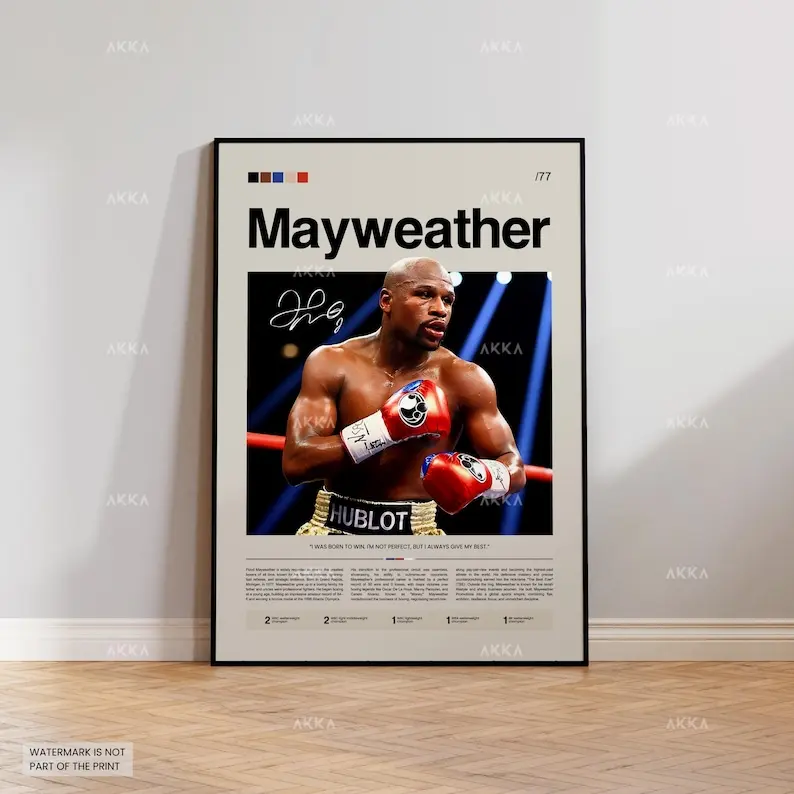 Floyd Mayweather Boxing Poster, Champion Fighter Wall Art, Undefeated Boxer Decor