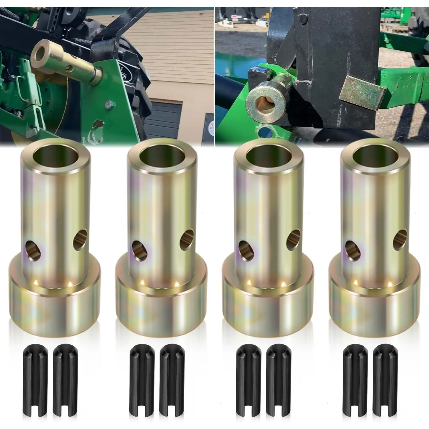 2-Pair  1 Quick Hitch Adapter Bushings Set for Category I 3-Point  Use with Quick Hitch System, Heavy Duty Steel Bushing Kit with Roll Pins