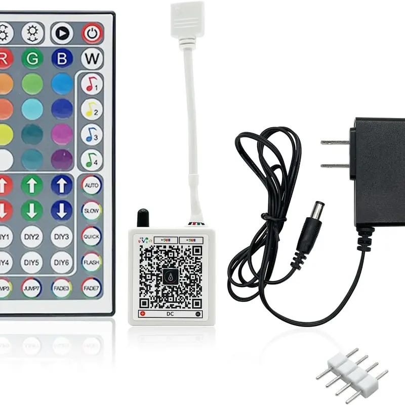 44 Key RGB LED Strip Lights IR Remote Control, Remote Receiver RGB LED Light Strip, 24V Power Adapter for LED Lights