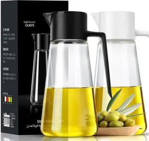 Glass Olive Oil Dispenser Bottle with Auto Flip Spout 19oz Olive Oil Bottle for Kitchen, No Drip Cooking Oil Dispenser for Soy Sauce, Syrup, Vinegar, Salad Dressing Container (Black)