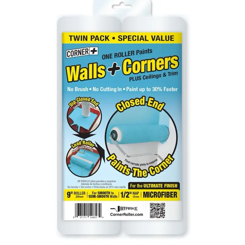 2-Pack | Corner + Roller | 9’ 1/2’ Nap Microfiber | the only roller that paints walls & corners! Great for Smooth Walls! Paint house painting fixxer u