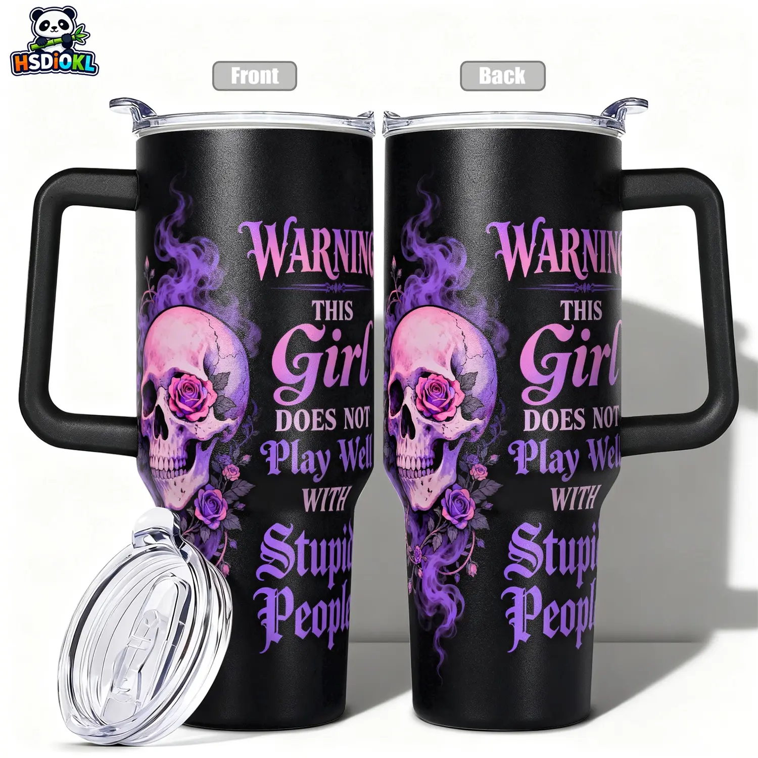 Stainless Steel Insulated Tumbler with Lid, Insulated Cup, 40oz 30oz 22oz, Double Wall Vacuum Insulated Water Bottle Hot Cold 24 Hours, Leakproof Travel Mug Insulated Travel Drinkware Skull Rose Gift for Women Men Kids