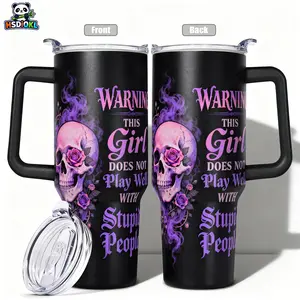 Stainless Steel Insulated Tumbler with Lid, Insulated Cup, 40oz 30oz 22oz, Double Wall Vacuum Insulated Water Bottle Hot Cold 24 Hours, Leakproof Travel Mug Insulated Travel Drinkware Skull Rose Gift for Women Men Kids