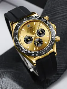 Top Luxury Daytona Series Business Men's Watch, Quartz Watch, Round Dial, Multifunctional Display, Silicone Strap, Fashion Casual Style, Perfect Gift