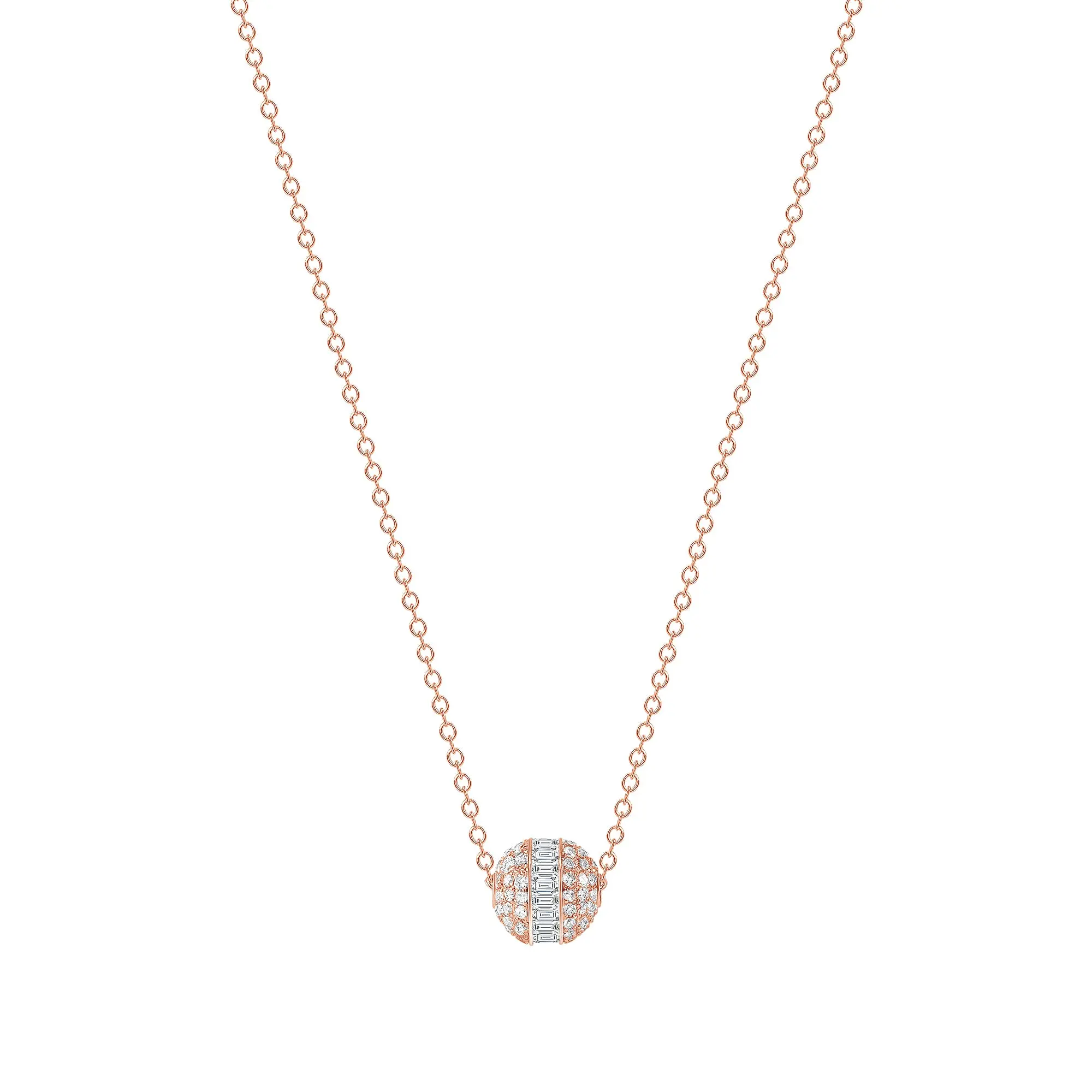 14K Gold Baguette and Round Diamond Circle Pendant