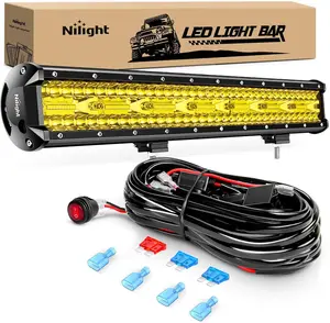 Nilight 20 Inch 420W LED Light Bar Yellow Triple Row Flood Spot Combo 42000LM Driving Boat Led Off Road Lights with 12V On/Off 5 16AWG Wiring Harness Kit light pod  dealsforyoudays