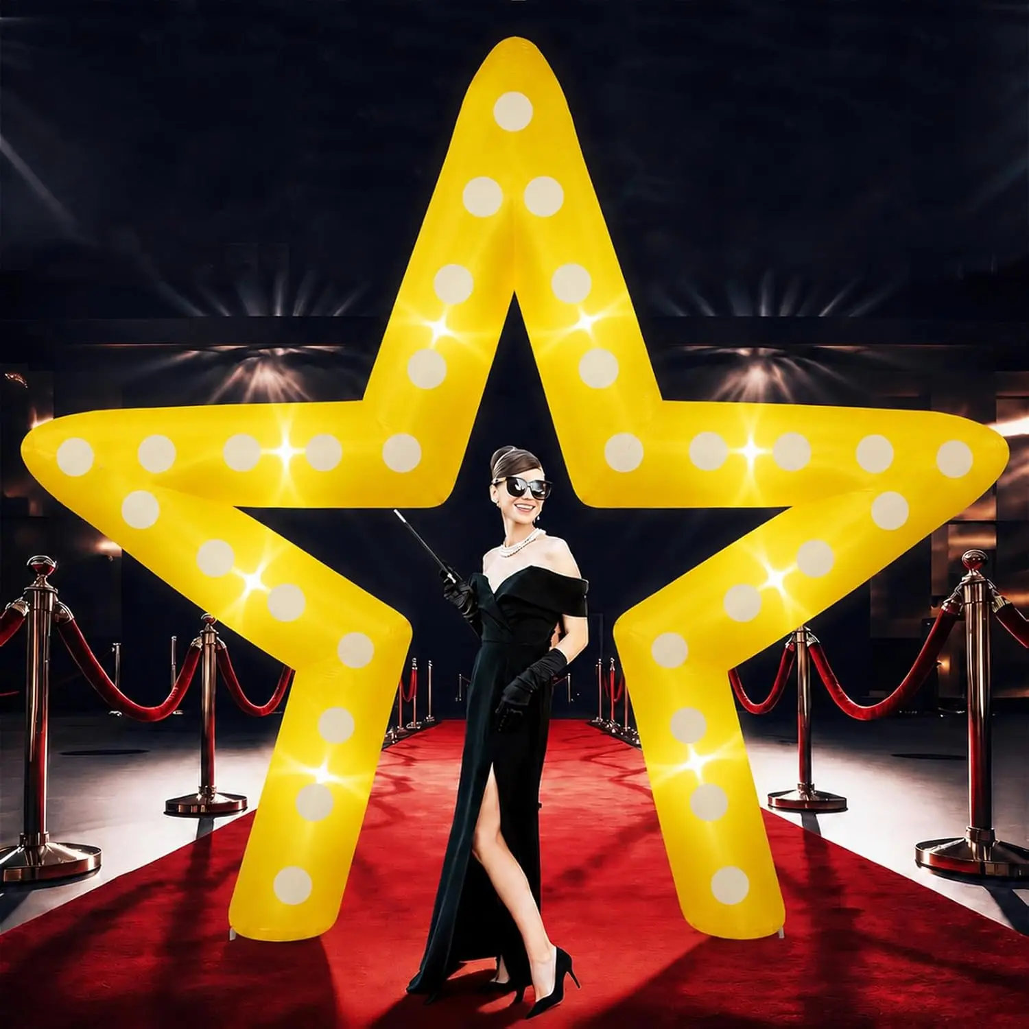 10ft Movie Night Party Decoration Movie Theme Inflatable Arch Large Blow Up Star Sign with 8 Led Light Large Star Inflatable Arch for Red Carpet Film Party Carnivals Birthday Decor(Yellow)