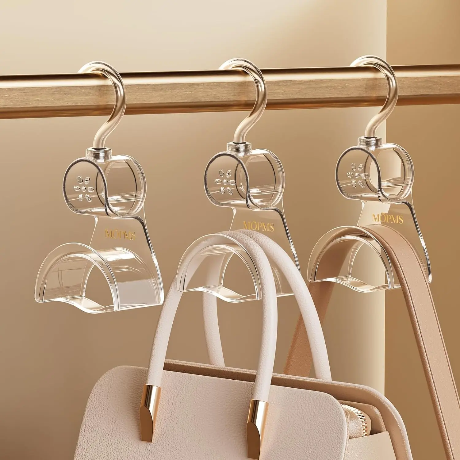 3 Pieces Clear Purse Hanger Closet, Luxury Crystal Bag Hangers Hooks with 360-Degree Rotation, Durable Handbag Backpack Purse Organizer for Closet rotating