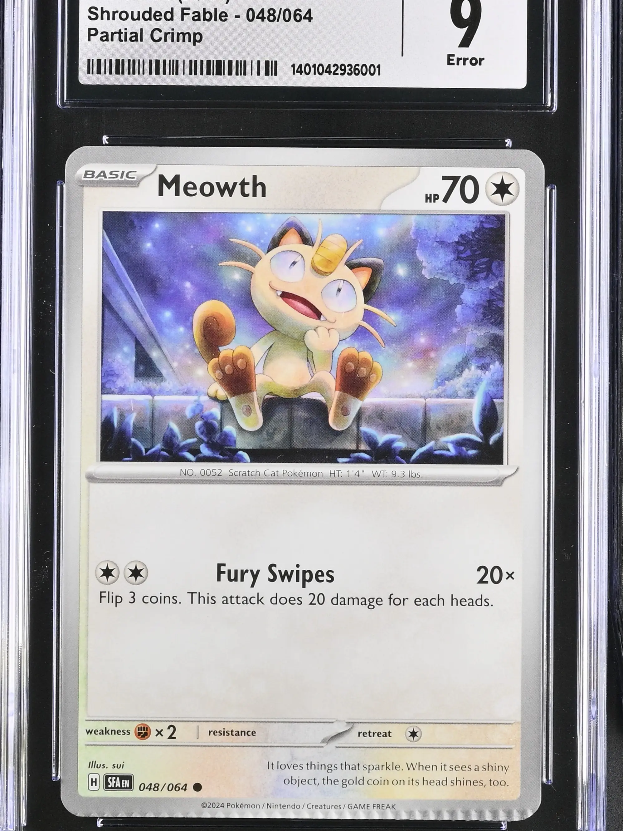 CGC 2024 Pokémon 9 ERROR Meowth Partial Crimp #048 Mint