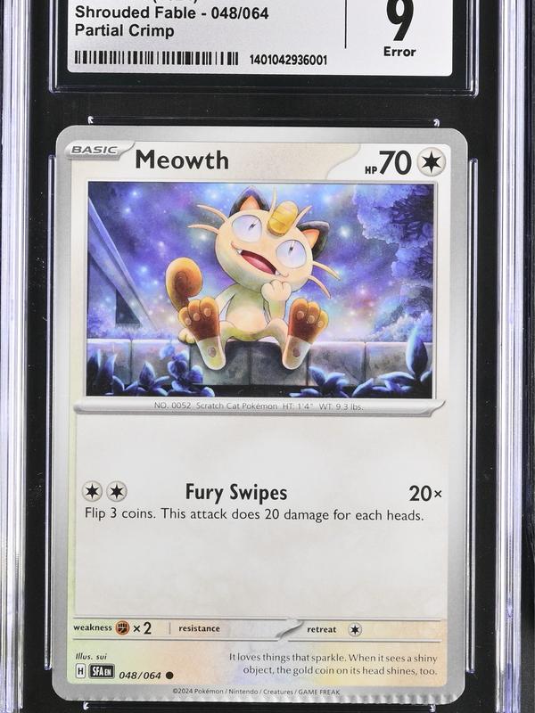 CGC 2024 Pokémon 9 ERROR Meowth Partial Crimp #048 Mint - TikTok Shop
