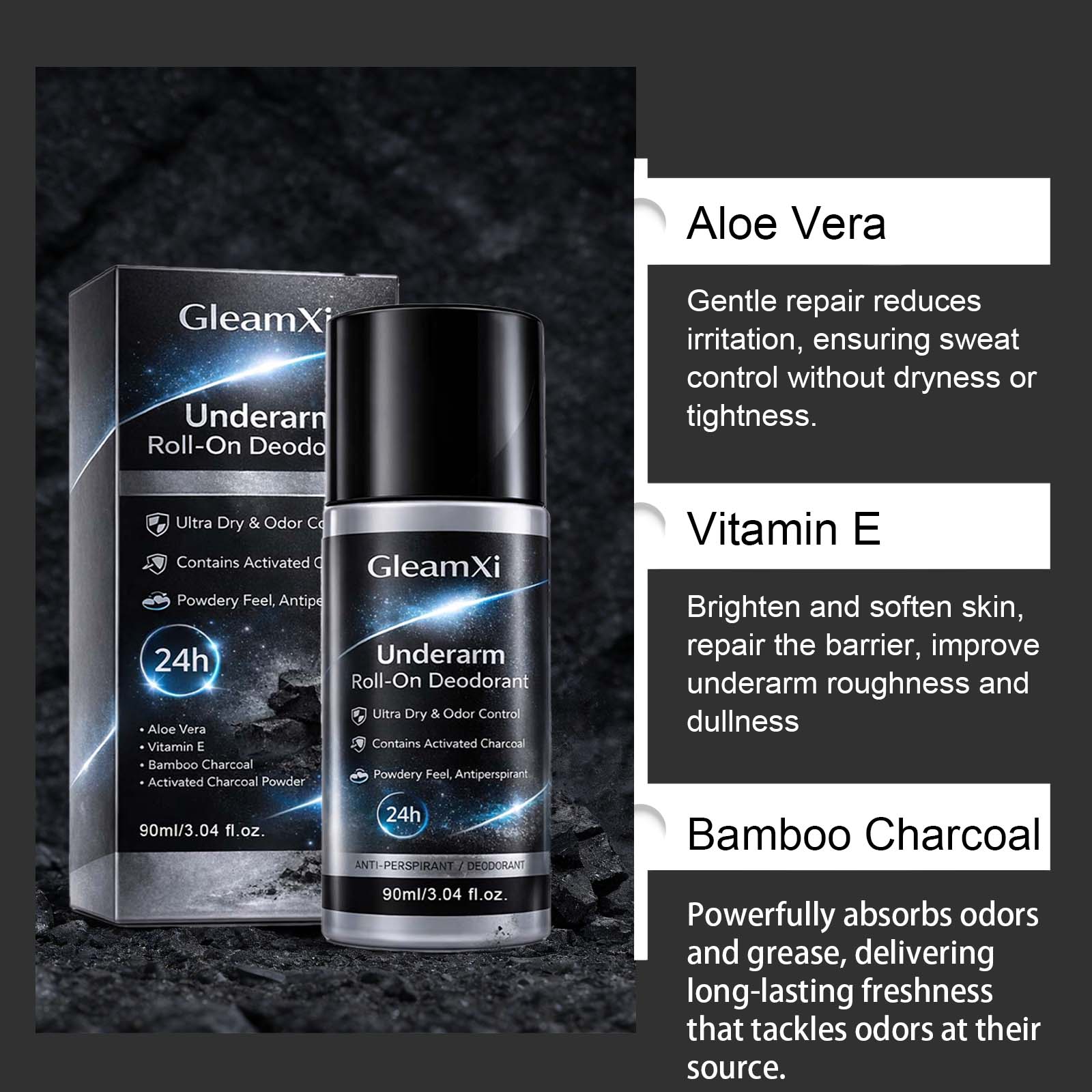 Underarm Roll-On Deodorant 24H Long Lasting Antiperspirant with Activated Charcoal Aloe Vera for Daily Use Ultra Dry Odor Control Gentle Skin Friendly Deodorant for Men Women Underarm Roll-On Deodorant 24H Long Lasting Antiperspirant with Activated Charcoal Aloe Vera for Daily Use Ultra Dry Odor Control Gentle Skin Friendly Deodorant for Men Women