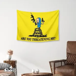 Funny Retro Flag Tapestry, Vintage Style Wall Decor for Living Room Man Cave, Beavis Quote Gadsden Parody Art, Unique Home Gift for Men