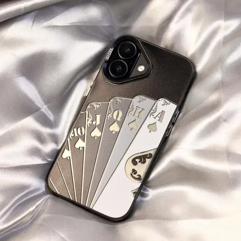 Luxe Matte Silicone iPhone Case - Framed Raised Edge, Anti-Slip Surface, Shockproof Protection, Scratch-Resistant, Playing Card Pattern, Multi-Model Mobile Phone Accessory for Fashion-Conscious Users (Fits iPhone 17,16,15 Pro Max Plus,15,14,13), Accessori