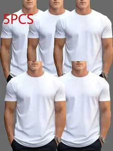 Men's Quick-Dry Lightweight Short Sleeve T-Shirt Set, Round Neck, Solid Color, Breathable, Ideal for Cycling, Outdoor Activities, Gym, Running, Fitness T Shirt