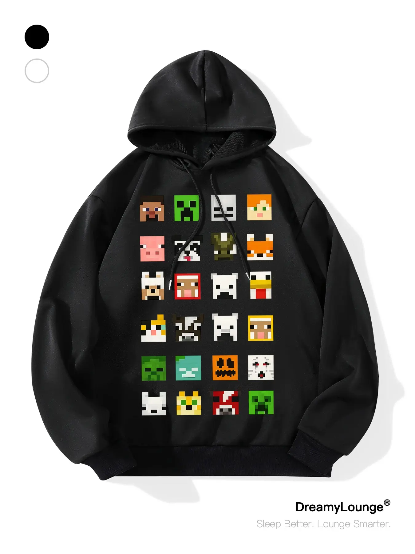 Classic Game Pixel Headprint Loose Hoodie, Casual Breathable Sweatshirt for Daily Wear, Outdoor Sports, Home Clothing
