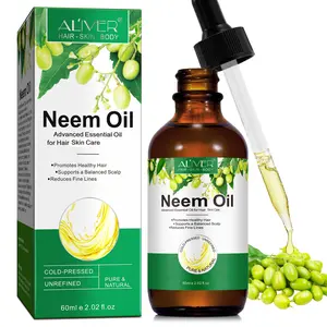 Aliver Neem Oil 60ML, Anti-Dandruff Strengthening Hair Moisturizing Skin, Premium Cold-Press Essential Oil for Massage & Aromatherapy Body Care