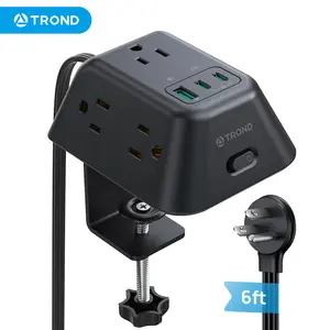 TROND Desk Clamp Power Strip, Surge Protector with 5 AC Outlets and 3 USB Ports, Desk Mount Charging Station, Fit 1.97in Tabletop Edge Thick, 6FT Extension Cord, for Home Office Gaming Accessories