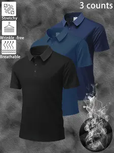 Men's Solid Color Polo Shirt, Regular Fit Casual Short Sleeve Collared Top for Summer, Men's Clothes for Outdoor Wear