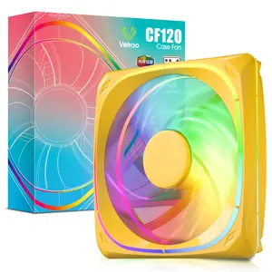 Vetroo CF120 120mm Case Fan 5V 3 PIN Addressable RGB MB Sync PC Cooling Fan W/Yellow Fan Frame for Radiator/CPU Cooler/Computer Case