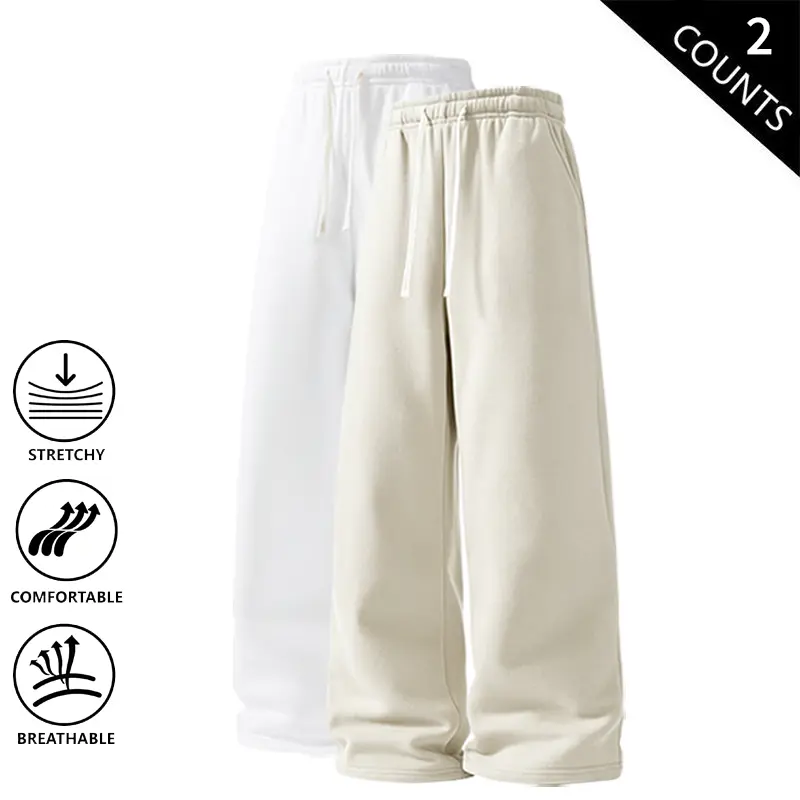 Summer Vibes Men’s Wide-Leg Sweatpants, 2-Pack – Casual Loose-Fit Joggers with Drawstring and Elastic Waist, Comfortable Athletic Pants for Everyday Wear