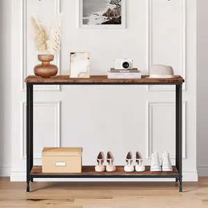 2-Tier Narrow Console Table for Entryway & Living Room, Rustic Slim Sofa Table with Metal Frame & Engineered Wood Shelves, Space-Saving Skinny Design for Behind Couch, Hallway & Bedroom, Sturdy & Versatile Accent Furniture