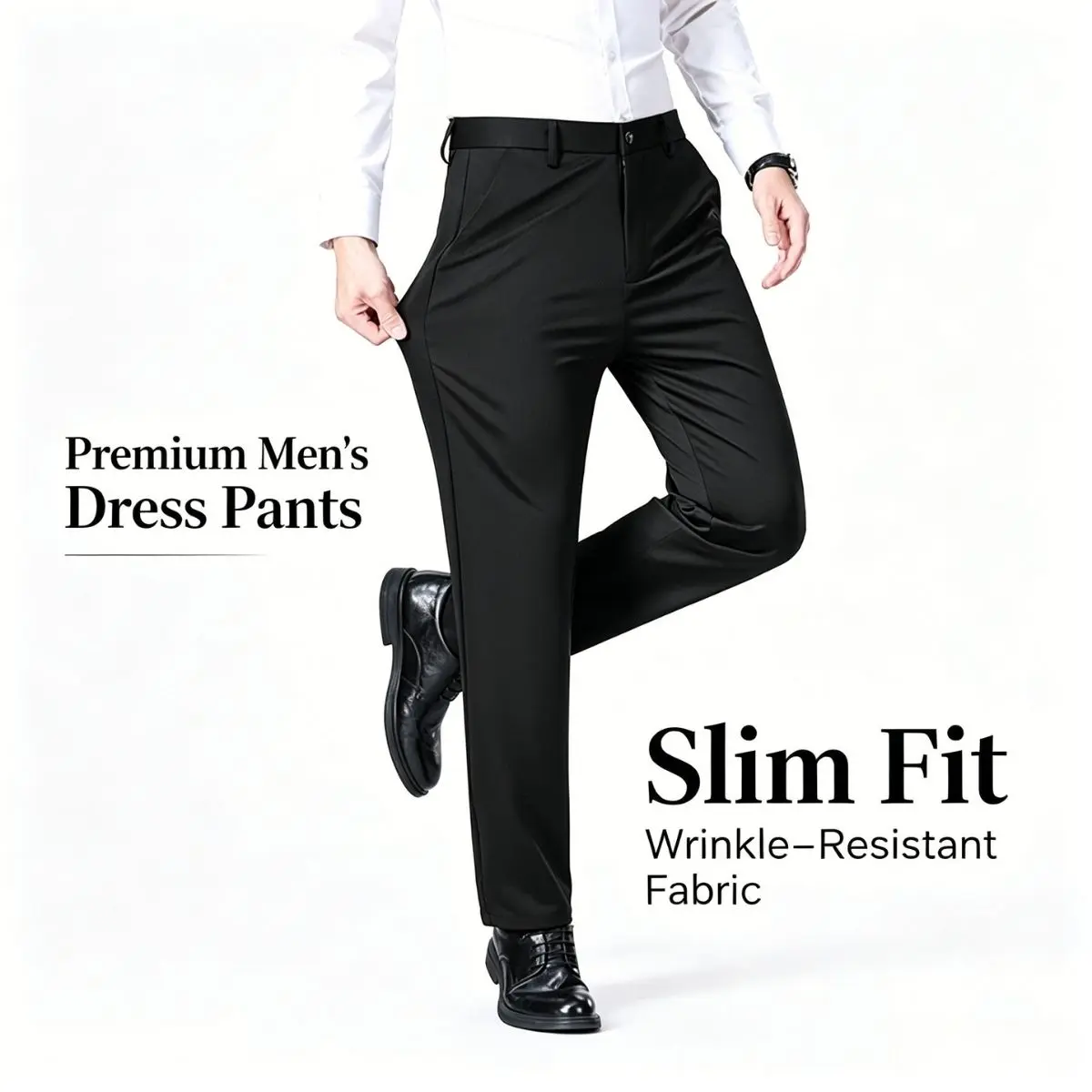 Men’s Straight-Leg Formal Dress Pants - Elevated, Flex, Contemporary, Draping, Dual-Purpose Menswear - Plain, Drapey, Wrinkle-Resistant, Stretchy, Breathable Professional Long Pants for Commuting, Formal Occasions, Elevated Men's Pants, Flex Men's Pants