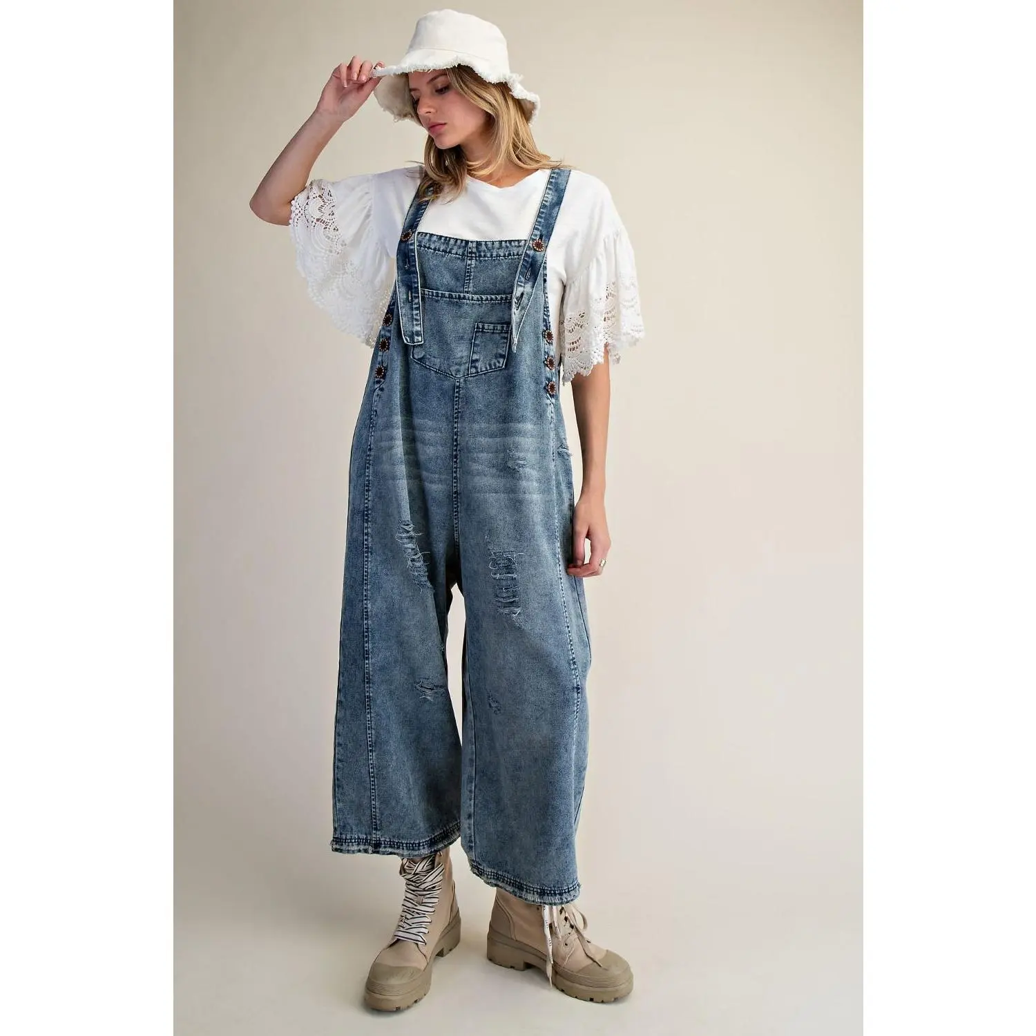 Washed Denim Overalls