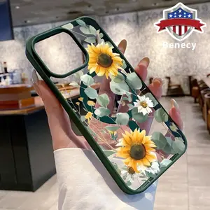 Magnetic Case for iPhone 16 Pro Max 15 Plus 14 13 12 11 XR E XS Vibrant Sunflower Array Acrylic Back Matte TPU Edges Anti-Fall Ultra Thin Phone Cover Shell for Girl