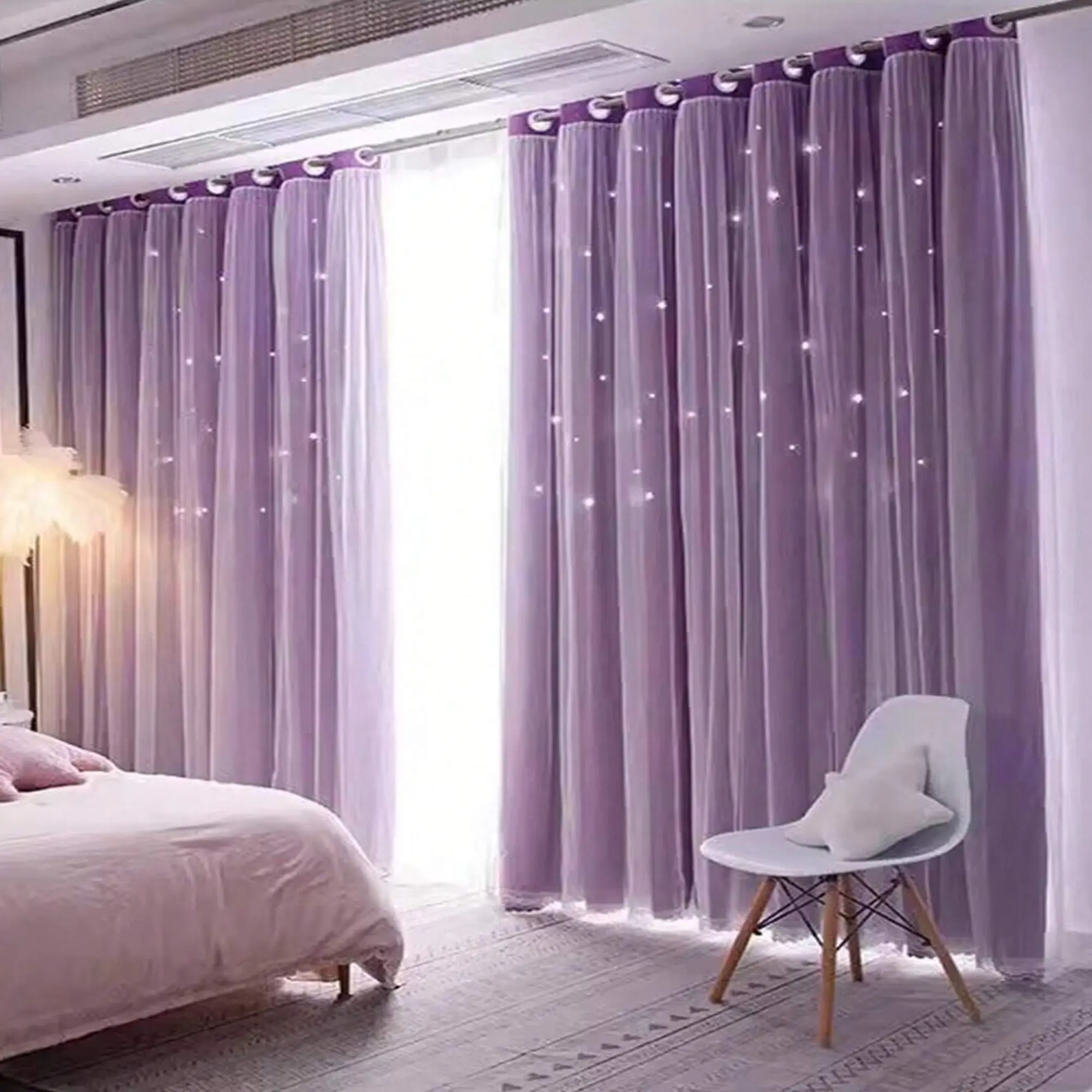 French Romantic Star Blackout Curtains, Privacy Grommet Curtains, Easy Install Curtain, Window Drapes, Home Decoration Curtain, Noise Reduction, Energy Saving, Suitable for Bedroom and Living Room All Seasons, Home Decorative Curtain