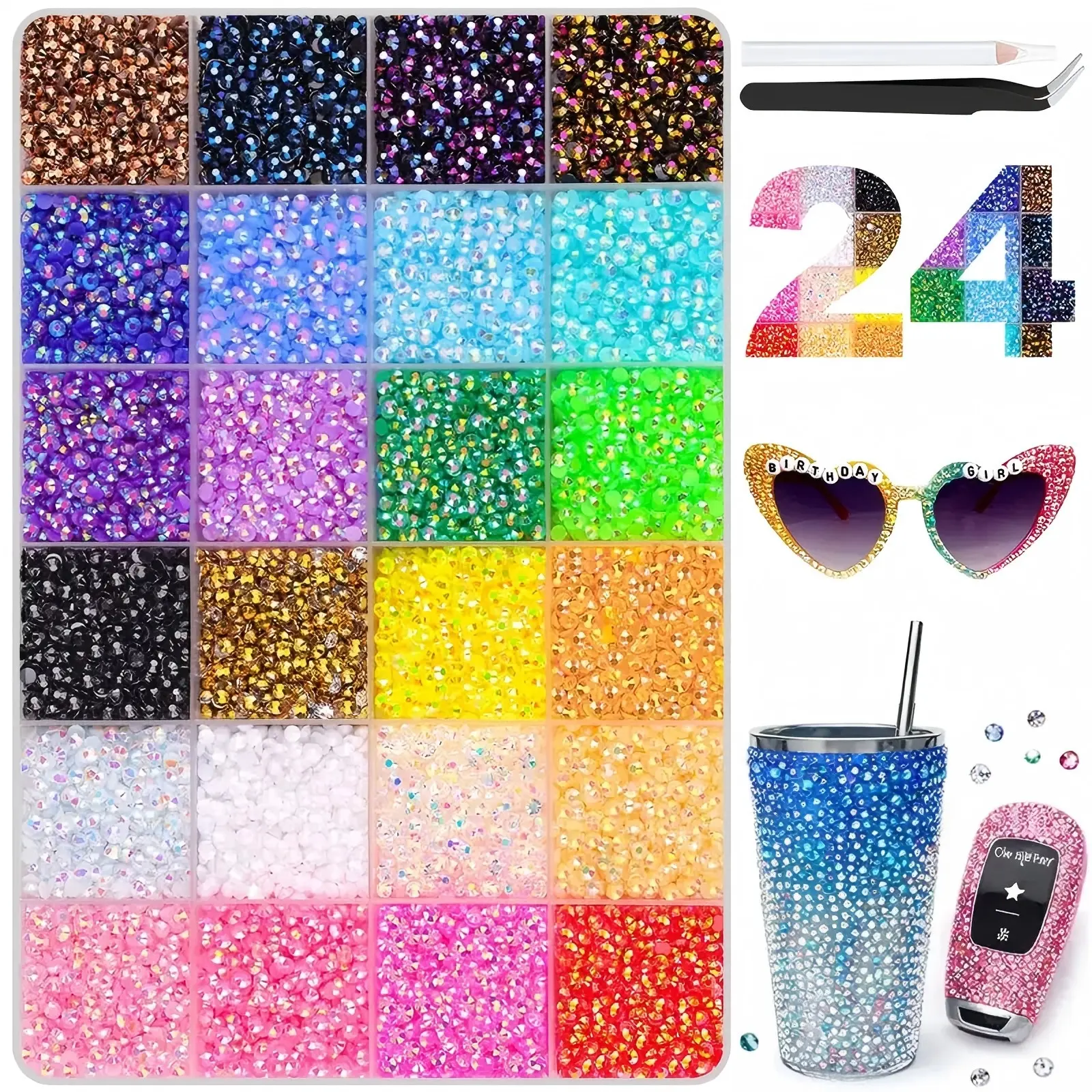 TQIGWRB 40,000Pcs AB Coating Resin Gemstones Kit with Tools - 3mm Flatback Jelly Rhinestones for DIY Craftings, Nail Art Decoration, Tumblers