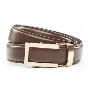 1.25" Chocolate Leather Strap w/Traditional Buckle in Gold