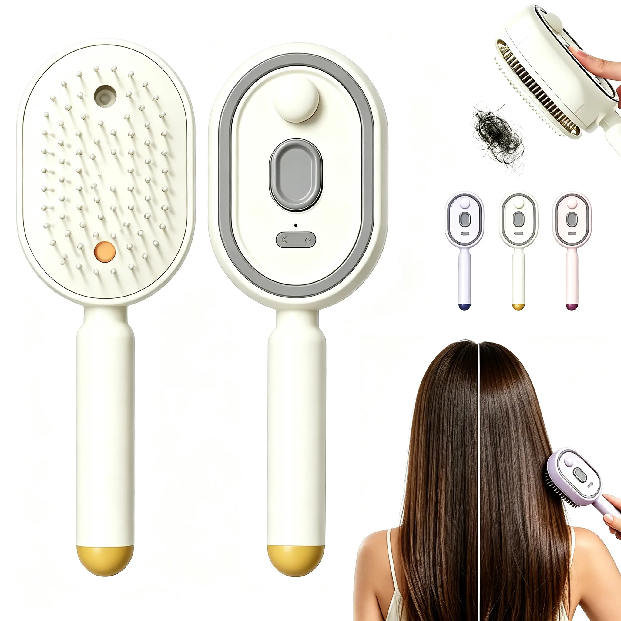 3-in-1 USB Rechargeable Electric Essential Oil Air Cushion Massage Comb, One-Click Retractable Teeth Self-Clean Anti-Tangle Anti-Static Volumizing Hair Brush For Dry Frizzy Hair, Portable Scalp Care Styling Comb For Home Travel