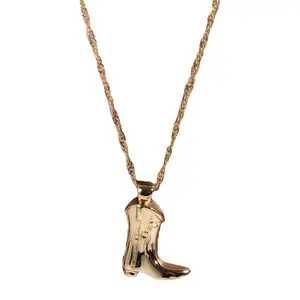 Western Cowboy Boot Charm Clavicle Chain Necklace Gold Color for Women Girl