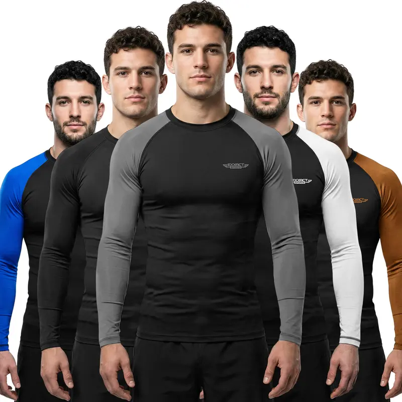 Exxact Sports Adults' Athletic Compression Long Sleeve Shirt - IBJJF Legal Men's Pullover, 4-Way Stretch Poly-Spandex, Quick Dry, Odor-Resist, Breathable, Wrinkle Resistant, Sublimate Print, US Standard Sizes, Machine Washable Martial Arts Gear