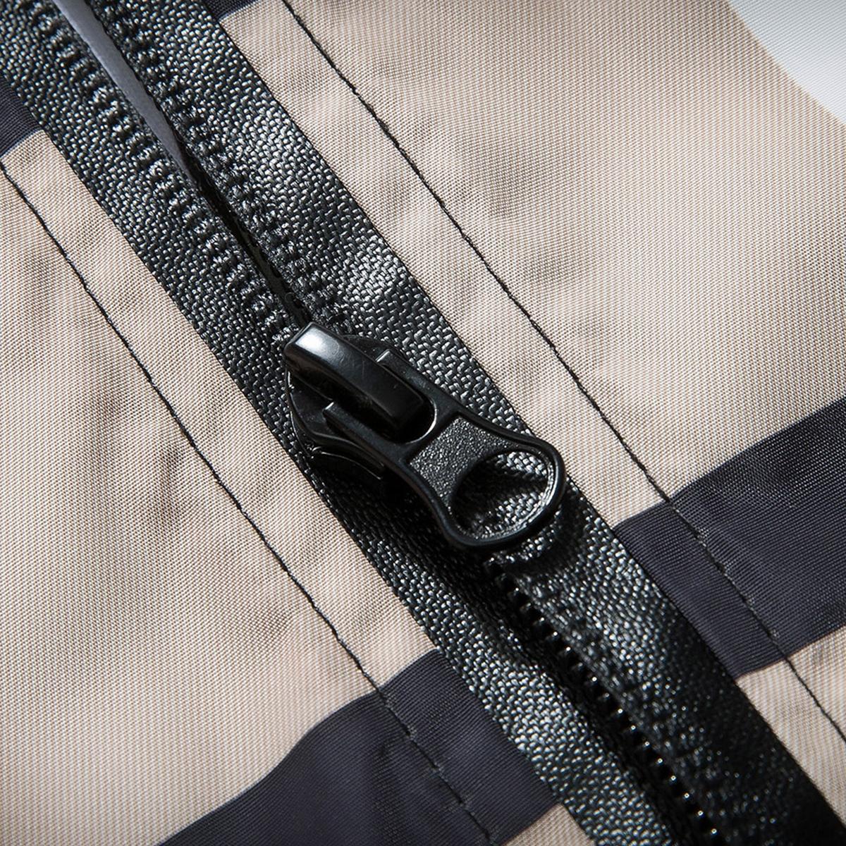 Men's jacket - Full zipper design, with pockets, casual style, perfect for autumn/winter wear, hooded collar, regular cut, checkered pattern, men's jacket.